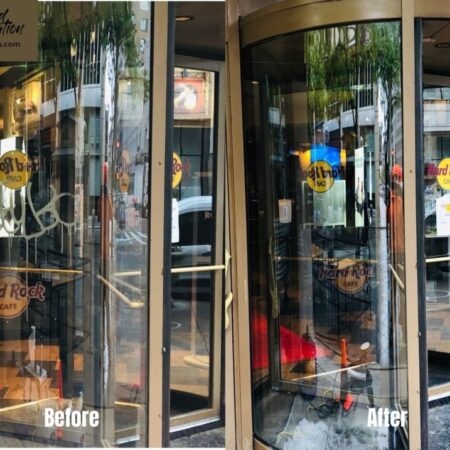 Hard Rock Cafe revolving glass door restoration