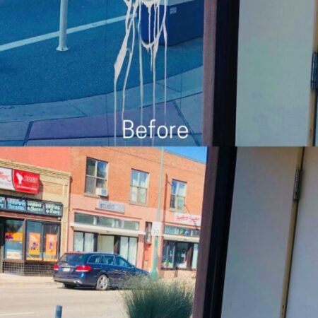 before & after commercial graffiti removal project